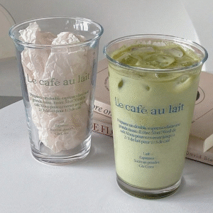كوب زجاج شفاف بطباعة "Le café au lait" مل 500