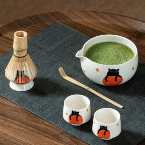 طقم ماتشا برسمة قط أسود - 5 قطع